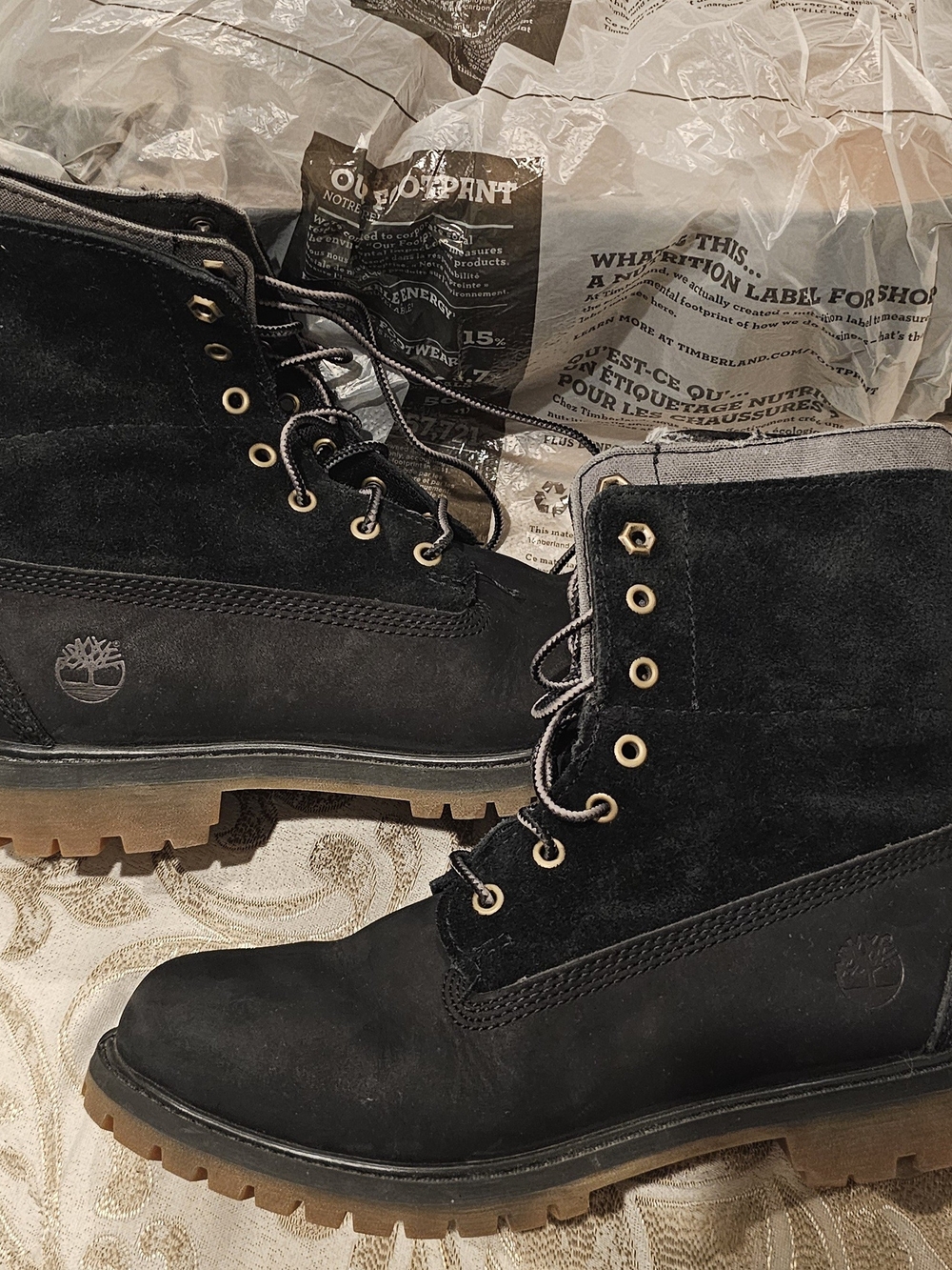 Timberland Black Suede Lace-Up Lug Sole Boots
